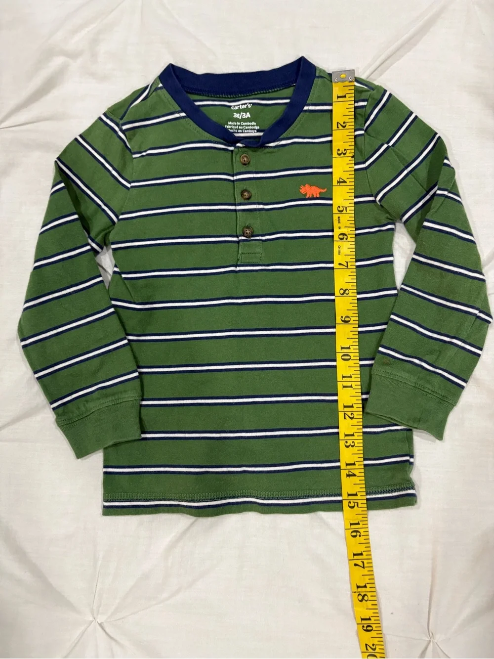 2 For $15 Carter's Striped Dino Henley Top & Navy Pants Outfit Set Size 3T
